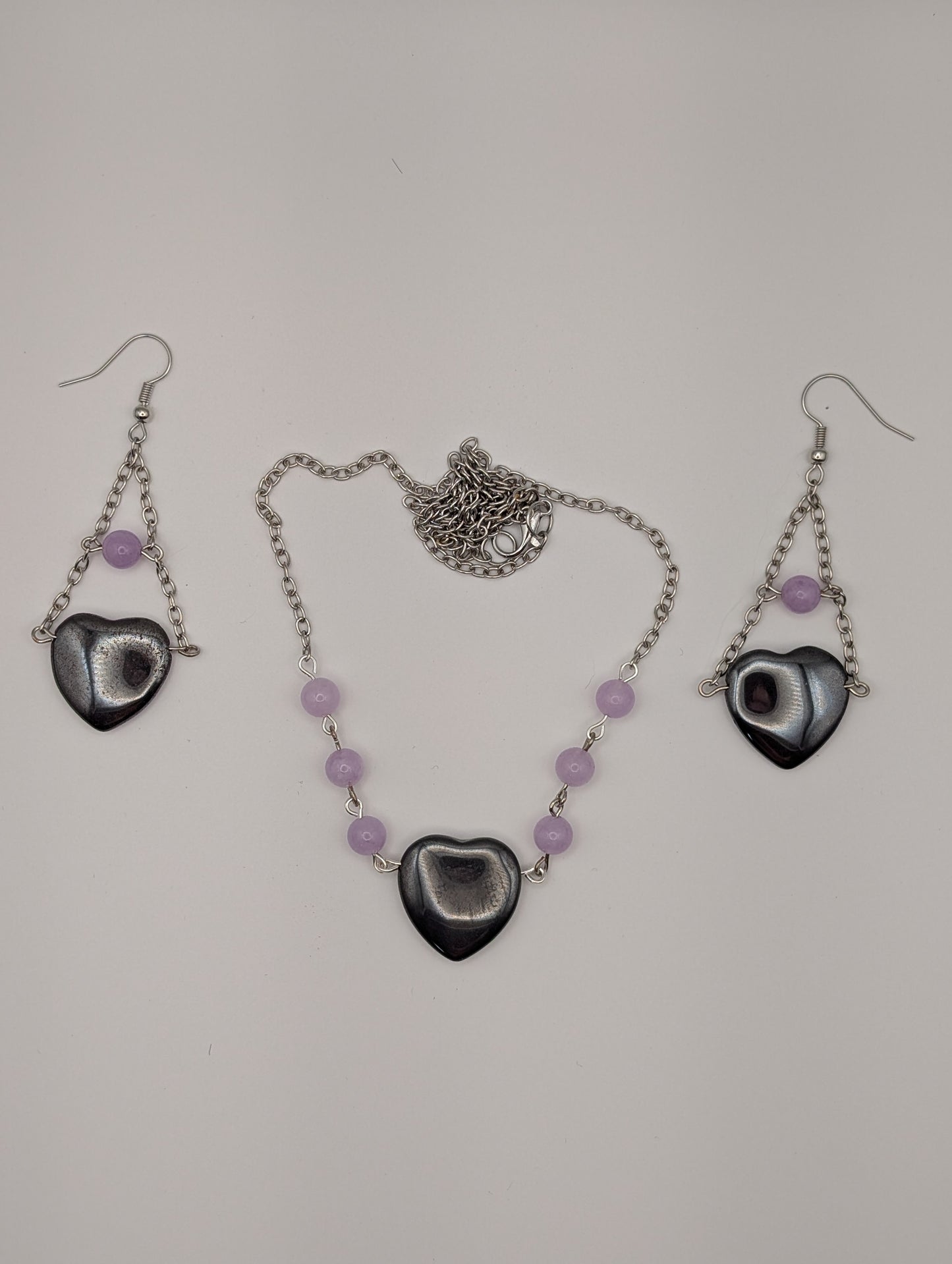 Hematite Stone Heart Earring and Necklace Set