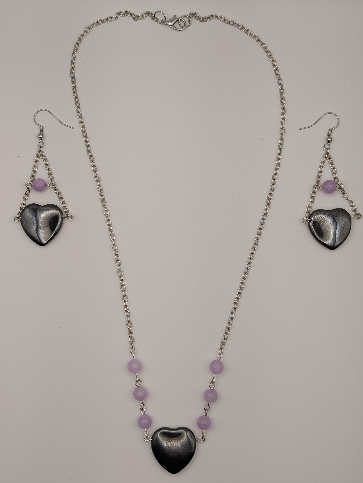Hematite Stone Heart Earring and Necklace Set